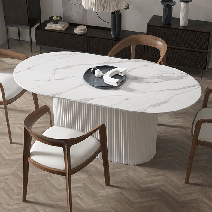Oval Sintered Stone Dining Table Modern Home Dining Table with Wood Pedestal Base