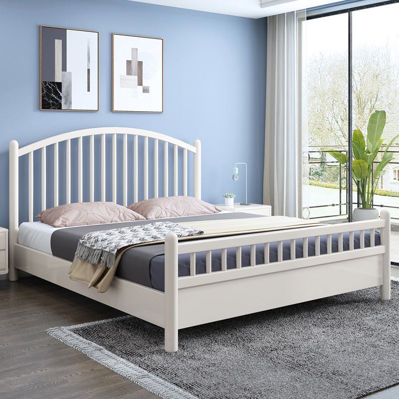 Cama contemporánea de lata de madera cama arqueada cabecera en blanco
