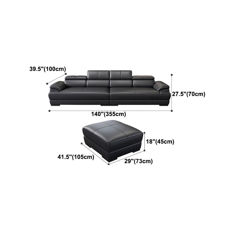 Genuine Leather Pillow Top Arm Sectional Sofa 27.55"High Cushion Back Sofa,Black Clearhalo 'furn' 'furn_sectionals' 'Furniture' 'Living Room Furniture' 'Sectionals' 1200x1200_dfafc934-485b-4c8f-9211-d0d3248a2065