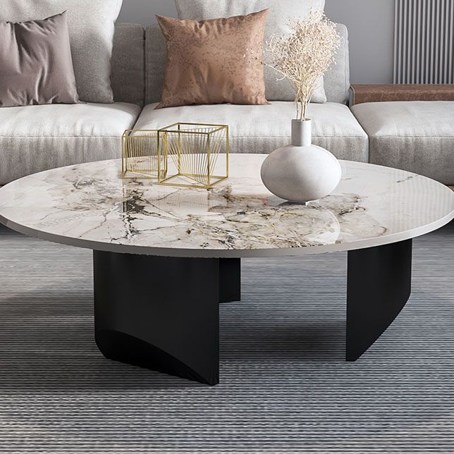 Round Coffee Table in Black Luxurious Stone Top Cocktail Table Clearhalo 'Coffee & Accent Tables' 'Coffee Tables' 'coffee_tables' 'furn' 'furn_coffee_tables' 'Furniture' 'Living Room Furniture' 1200x1200_dfb01d2c-baa6-4976-9d9c-ba28f6fe9143