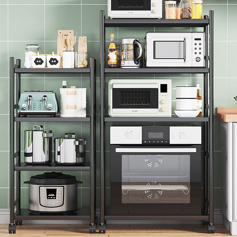 モダンなダイニングルーム準備テーブルロッキングホイール付きブラックキッチントロリー