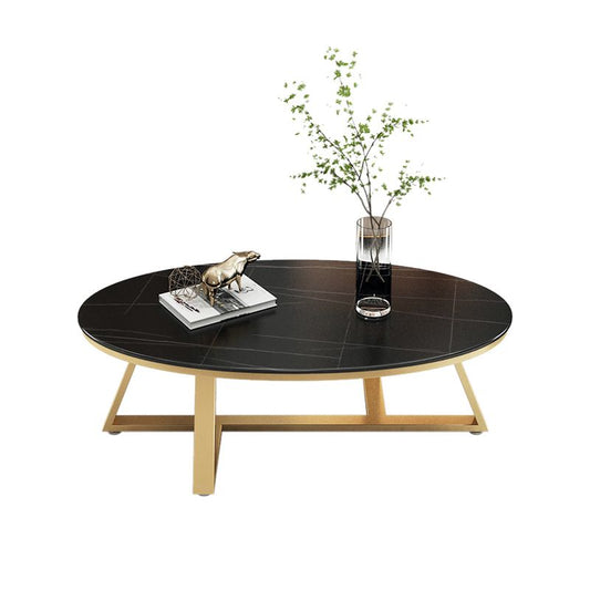 Glam Elliptical Slate Coffee Table 26.2" H Cross Legs Cocktail Table