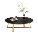 Glam Elliptical Slate Coffee Table 26.2" H Cross Legs Cocktail Table