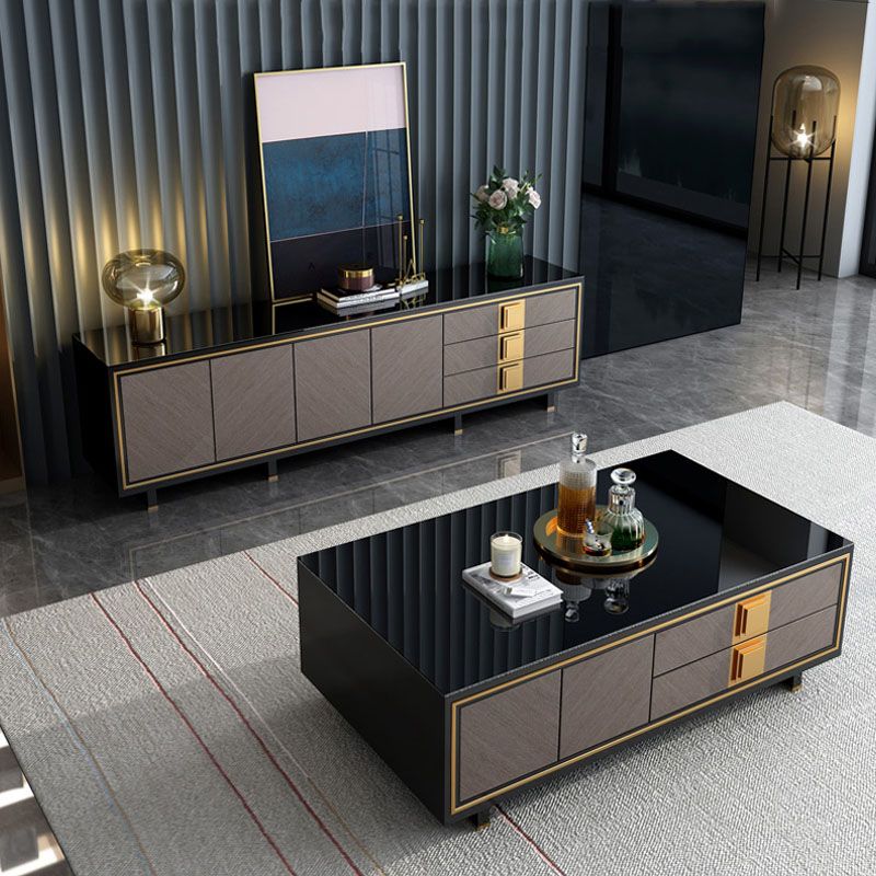 Stand TV contemporaneo con cassetti supporti televisivi chiusi