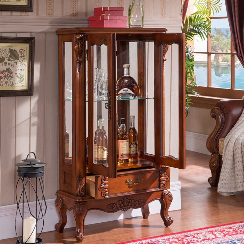 Traditional Rubberwood Display Stand Glass Doors Display Cabinet for Living Room Clearhalo 'Display & China Cabinets' 'display_china_cabinets' 'furn' 'furn_display_china_cabinets' 'Furniture' 'Kitchen & Dining Furniture' 1200x1200_dfbbd8a5-c958-48e6-b5b8-676e64f9c7fb