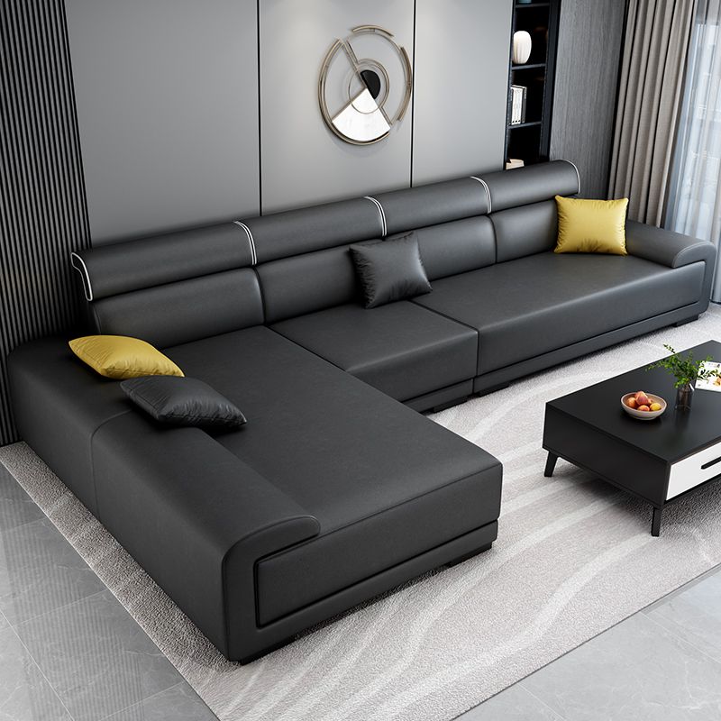 リビングルーム用の4席のコンテンポラリーファブリック/フェイクレザーピロートップアームソファソファ