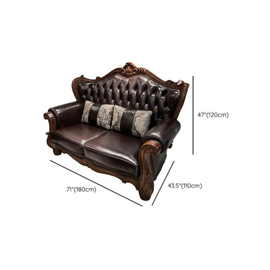 Massives Holz echtes Lederbrauner Armarmofa mit Tufted Rücken