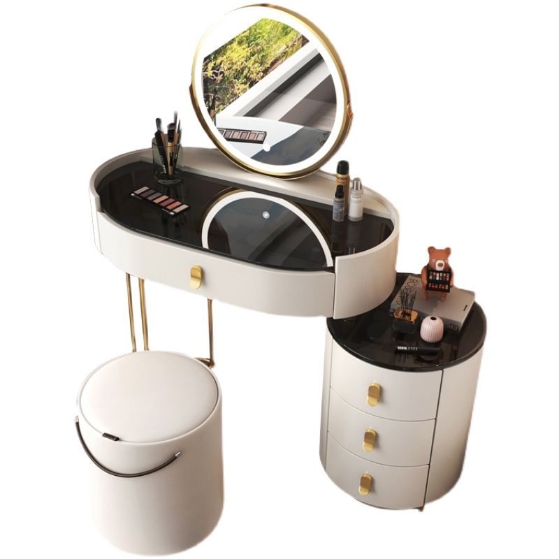 4 cassetti scrivania di vanità per trucco con top di vetro nero per camera da letto