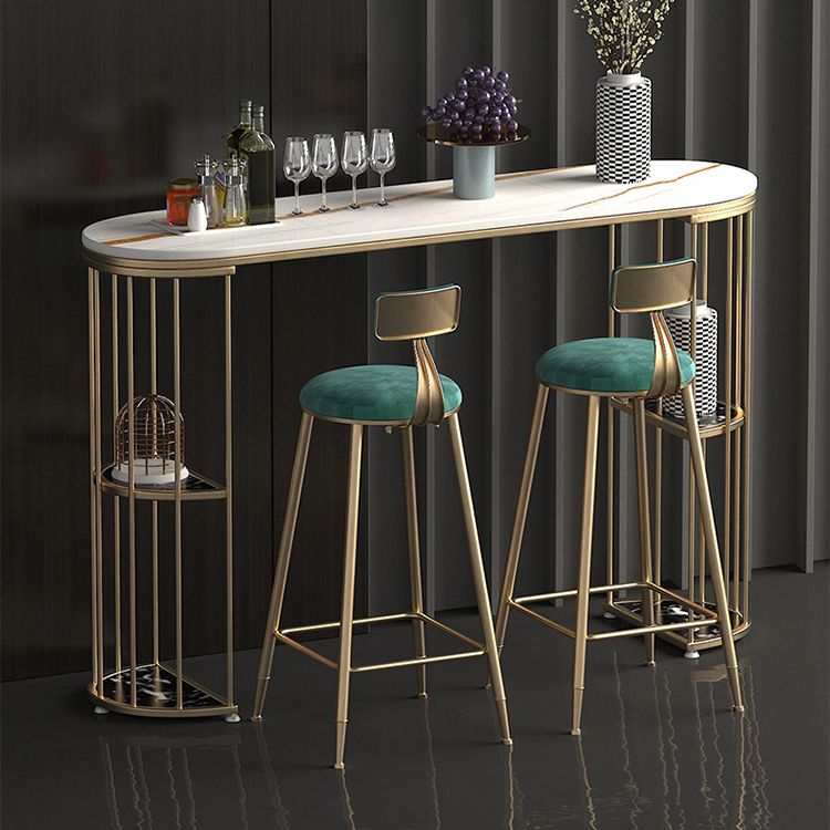 Glam Sintered Stone Bistro Bar Table Oval Metal Base Bar Table with Storage Clearhalo 'Bar Furniture' 'Bar Tables' 'bar_tables' 'furn' 'furn_bar_tables' 'Furniture' 'Kitchen & Dining Furniture' 1200x1200_dfc204e7-92d5-4855-8dc1-b54593179109