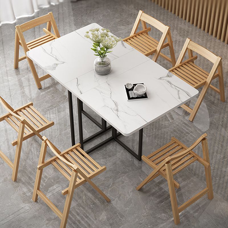Foldable Artificial Wooden Top Dining Table Extendable Rectangle Table with Trestle Base Clearhalo ' dining_table' 'Dining Tables & Seating' 'Dining Tables' 'furn' 'furn_dining_table' 'Furniture' 'furniture_dining_table' 'Kitchen & Dining Furniture' 'kitchen&dining_furn' 'kitchen' 'kitchen_dining_table' 1200x1200_dfc23eaa-f122-4f99-9f9f-e3f2e4c76519