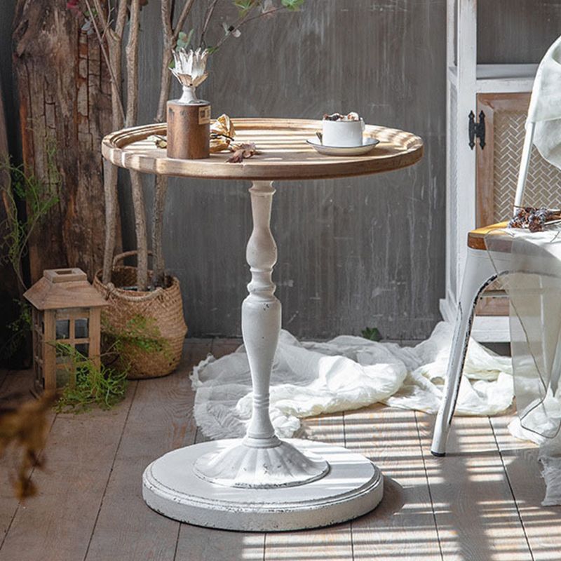 Rustic Wooden Round Top Side Table Metal Pedestal End Table - Distressed Surface Treatment
