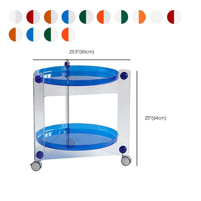 Contemporary Tray Top End Table Set Dia 25.6" 2 - Tier Side Table with Casters
