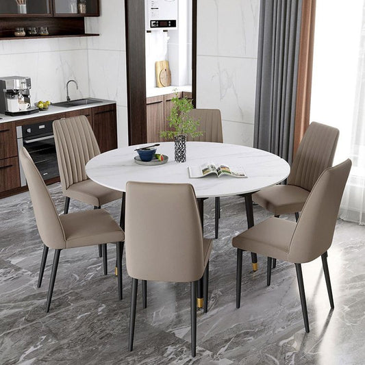 Faux Leather Dining Chairs Contemporary Upholstered Chairs with Metal Base Clearhalo 'Dining Chairs' 'Dining Tables & Seating' 'dining_chair' 'furn' 'furn_dining_chair' 'Furniture' 'Kitchen & Dining Furniture' 1200x1200_dfc429fb-a55a-40f5-8e4a-4833c5be5e06