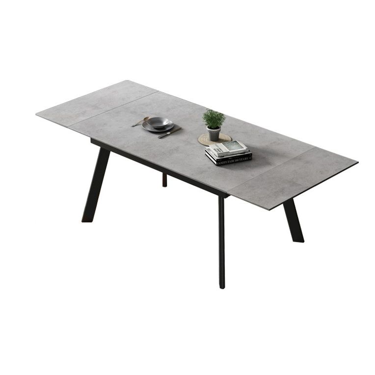 Contemporary Style Sintered Stone Dining Table with Grey Fixed Table and 4 Black Legs Base Clearhalo 'Dining Room Sets' 'Dining Tables & Seating' 'dining_room_set' 'furn' 'furn_dining_room_set' 'Furniture' 'furniture_dining_room_set' 'Kitchen & Dining Furniture' 'kitchen&dining_furn' 'kitchen' 1200x1200_dfc56ed0-c4e1-4918-ae0f-0ba0d5e6aca2