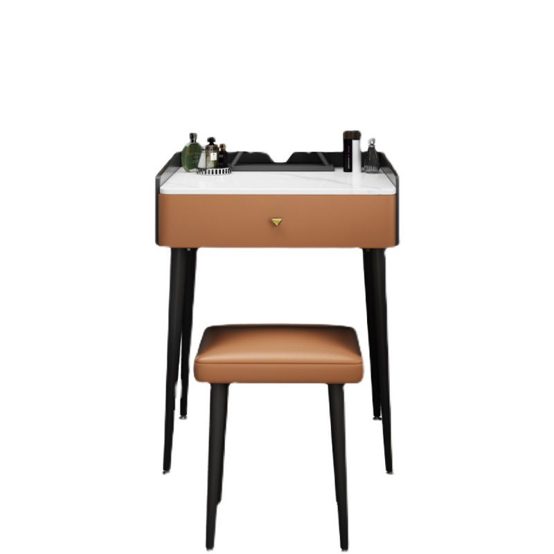 Vanity Stone/Wood Makeup Dressing Table Stool Set Black/ White Top - 31.1" H