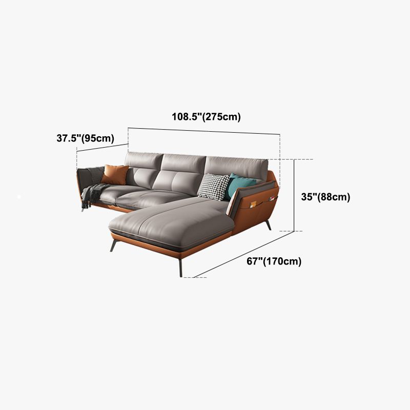 Flared Arm Stain Resistant Sectional Gray Faux Leather with Storage