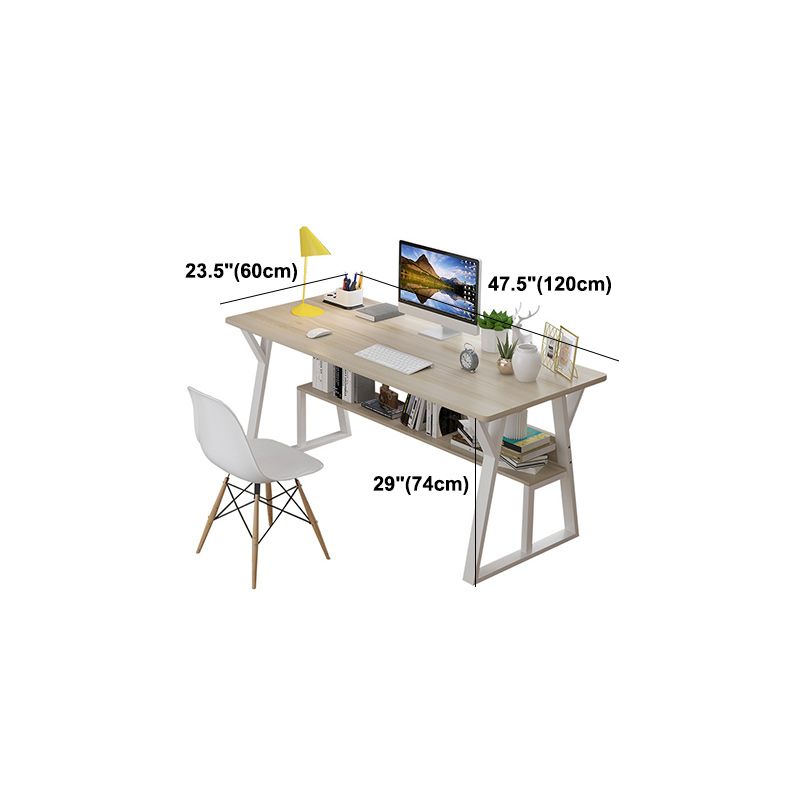Rectangular Wooden Writing Desk Trestle Steel Table Leg Bedroom White Desk Clearhalo 'furn' 'furn_office_desk' 'Furniture' 'Office Desks' 'Office Furniture' 'office_desk' 1200x1200_dfd32731-7c36-4139-8031-133ae466b604