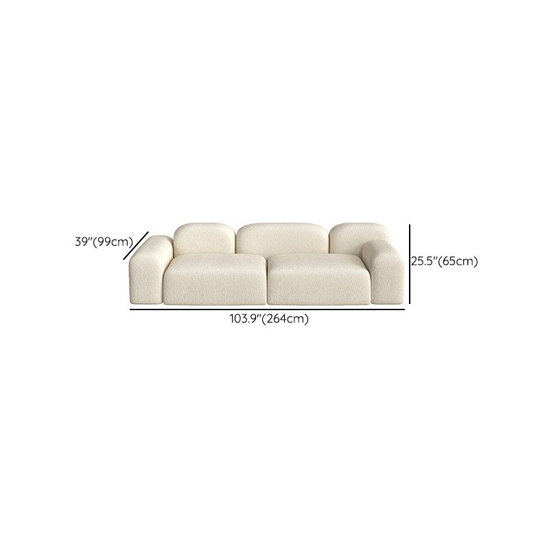 Wool Sofa in White Standard Settee Square Arm Sofa for Living Room