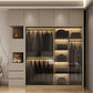 Modern Style Glass Wardrobe Cloth Rod Included Wardrobe Closet with 1-Drawer