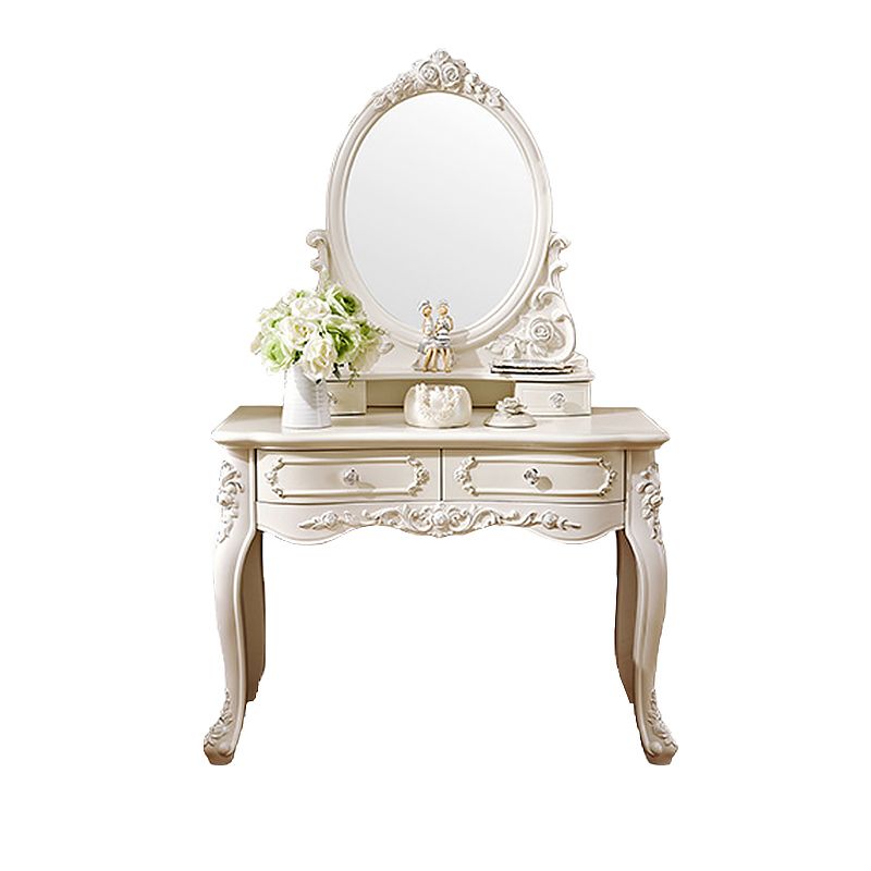 Victorian Mirrored Wood Makeup Dressing Table Stool Set in White