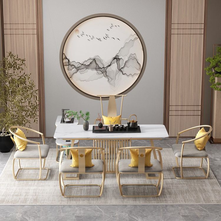 Metal and Slate Table Glam Style Home Minimalist Rectangular Dining Table