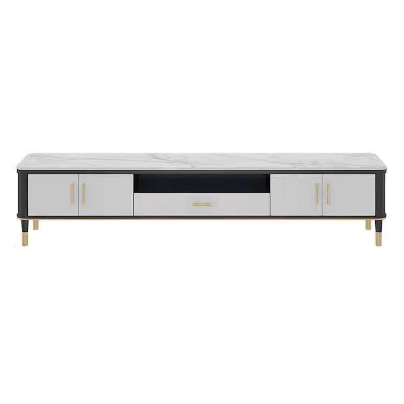 Glam Style TV Stand Stone Open Storage TV Console with 2-Door