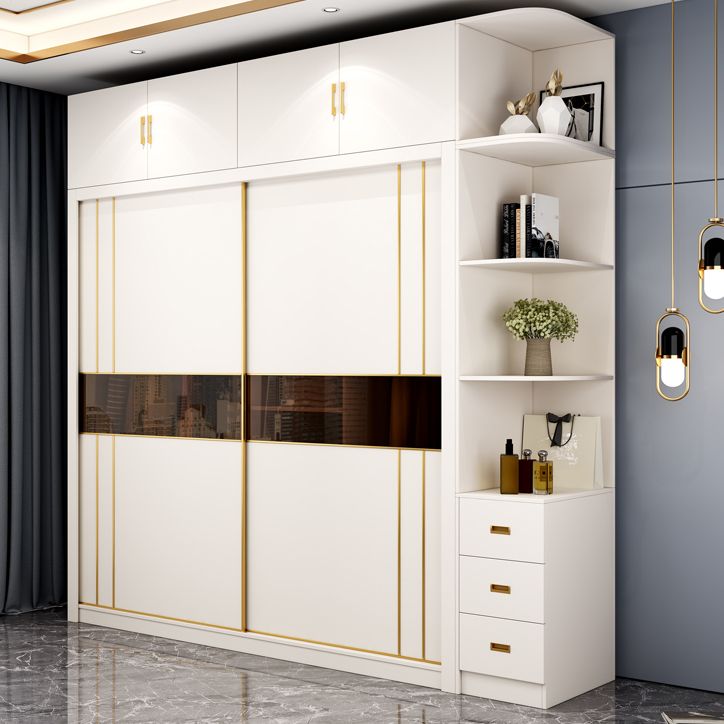 Contemporary Wooden Wardrobe White Wardrobe Closet with Sliding Door Clearhalo 'Armoires & Wardrobes' 'armoires_wardrobes' 'Bedroom Furniture' 'furn' 'furn_armoires_wardrobes' 'Furniture' 1200x1200_dff054e3-f0c3-49f0-a132-7cb0fa51e411