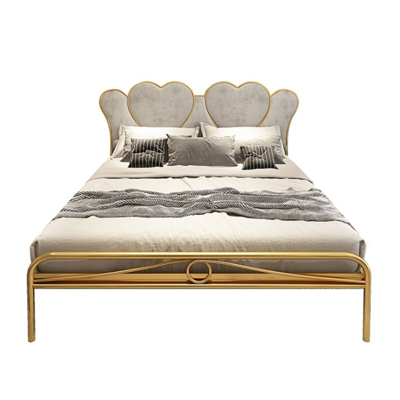Metal Wire-Grid Bed Frame Upholstered Panel Bed with Heart-Shaped Headboard