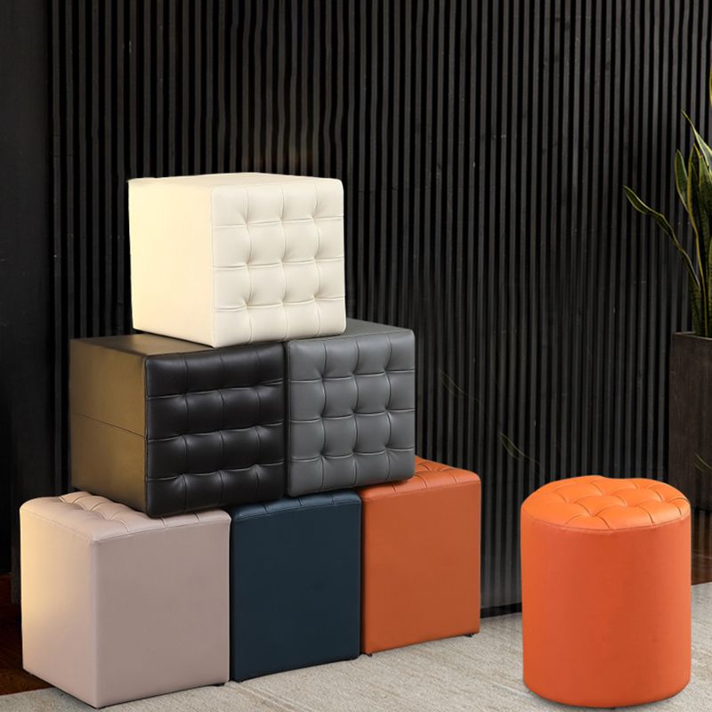 Contemporary Pouf Ottoman Genuine Leather Upholstered Tufted Solid Color Ottoman Clearhalo 'furn' 'furn_ottomans_poufs' 'Furniture' 'Living Room Furniture' 'Ottomans & Poufs' 'ottomans_poufs' 1200x1200_dff9ae24-311a-48c4-8960-cfb3af76560a