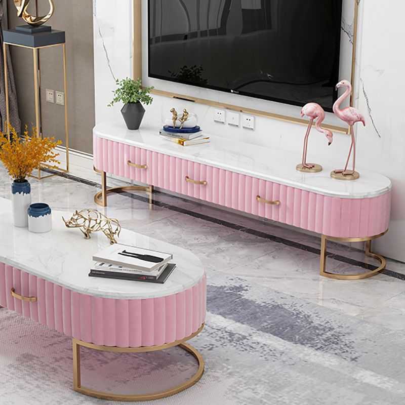 Meuble TV scandinave imitation marbre, console TV de rangement fermée avec tiroirs