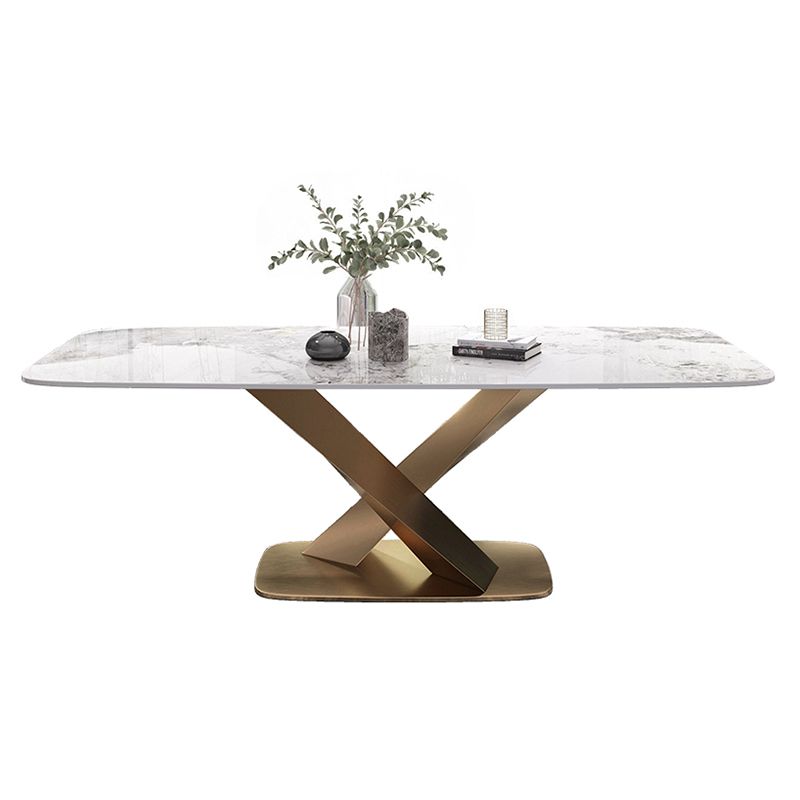 Luxury Sintered Stone Dining Table Rectangle Table with Single Pedestal in Gold Clearhalo 'Dining Tables & Seating' 'Dining Tables' 'dining_table' 'furn' 'furn_dining_table' 'Furniture' 'furniture_dining_table' 'Kitchen & Dining Furniture' 'kitchen' 'kitchen_dining_table' 1200x1200_dffa2c0e-c235-48b9-83a0-1ffb221f547d