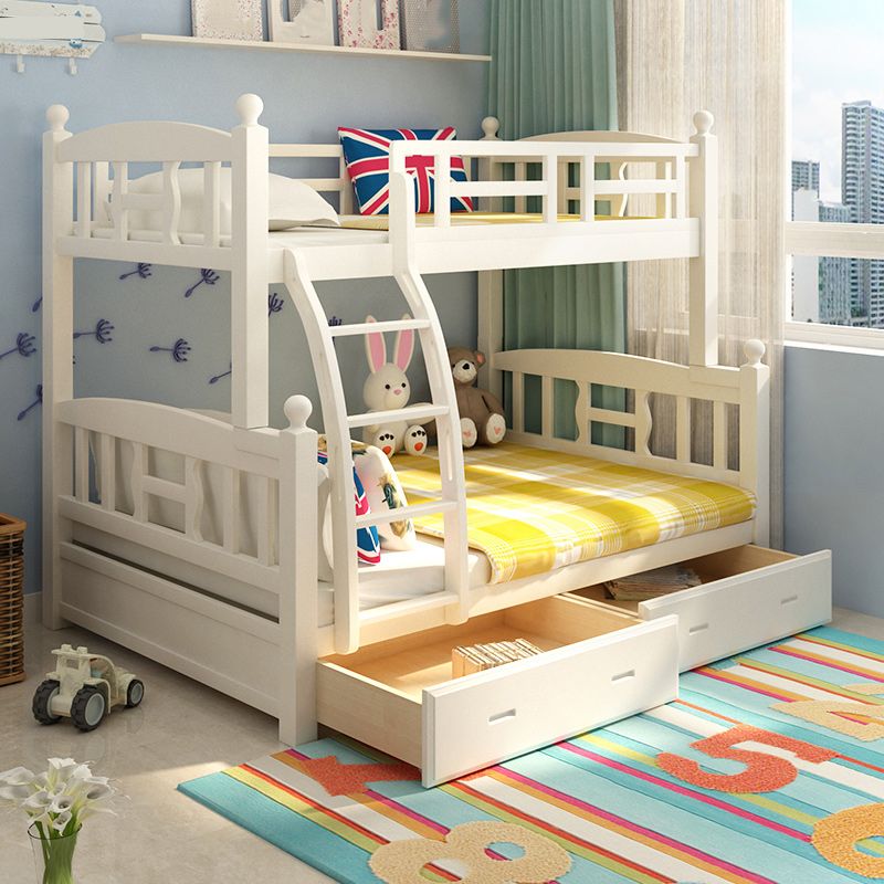 Solid Wood Bunk Bed Modern Style White Bunk Bed with Guardrail Clearhalo 'Bedroom Furniture' 'Beds' 'furn' 'furn_beds' 'Furniture' 1200x1200_dffaf215-e093-40b2-ad94-d591b1def6f9