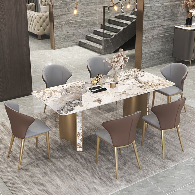 Luxurious Sintered Stone Top Dining Set Rectangle 1/3/4/5/7 Pieces Dining Room Table Set