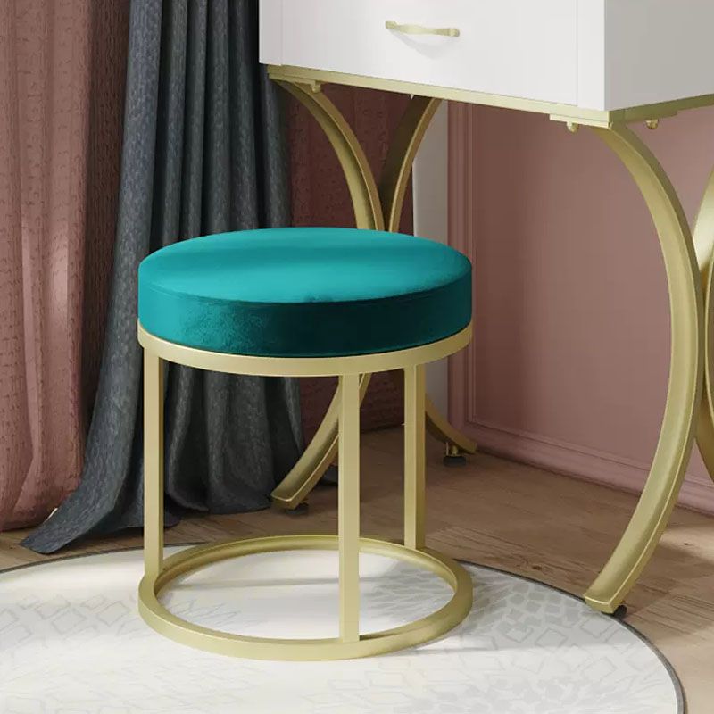 Luxury Ottoman Velvet Tear Resistant Upholstered Solid Color Round Ottoman with Metal Legs