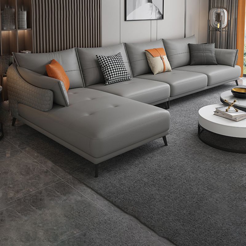 131.88" L x 66.92" W x 33.46" H Genuine Leather Sofa Pillow Top Arm Sectional Clearhalo 'furn' 'furn_sectionals' 'Furniture' 'furniture_sectionals' 'Living Room Furniture' 'Sectionals' 1200x1200_dffd923e-f5ae-4978-a557-02db4f000563