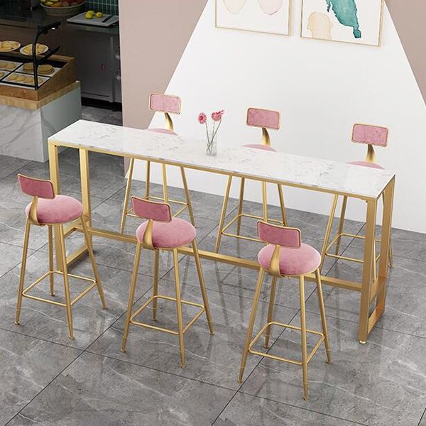 Tavolo da pranzo in pietra rettangolare tavolo da pranzo industriale con base di cavalletto dorato