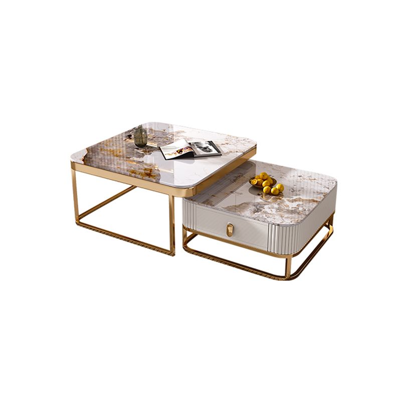 Glam Nesting Couchtisch-Set, Couchtisch aus Schiefer mit quadratischem Rahmen