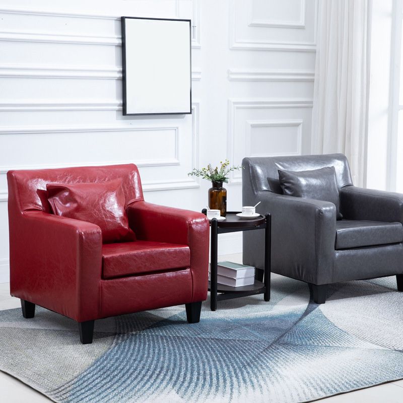 24.4"Wide Linen/Faux Leather Arm Chair with Pillow Back and Basic Four Legs Clearhalo 'Accent Chairs' 'accent_chairs' 'Chairs & Seating' 'Furniture' 'furniture_accent_chairs' 'Living Room Furniture' 1200x1200_e00a0025-b8bc-4da8-ba6f-4feb2d9b07f9