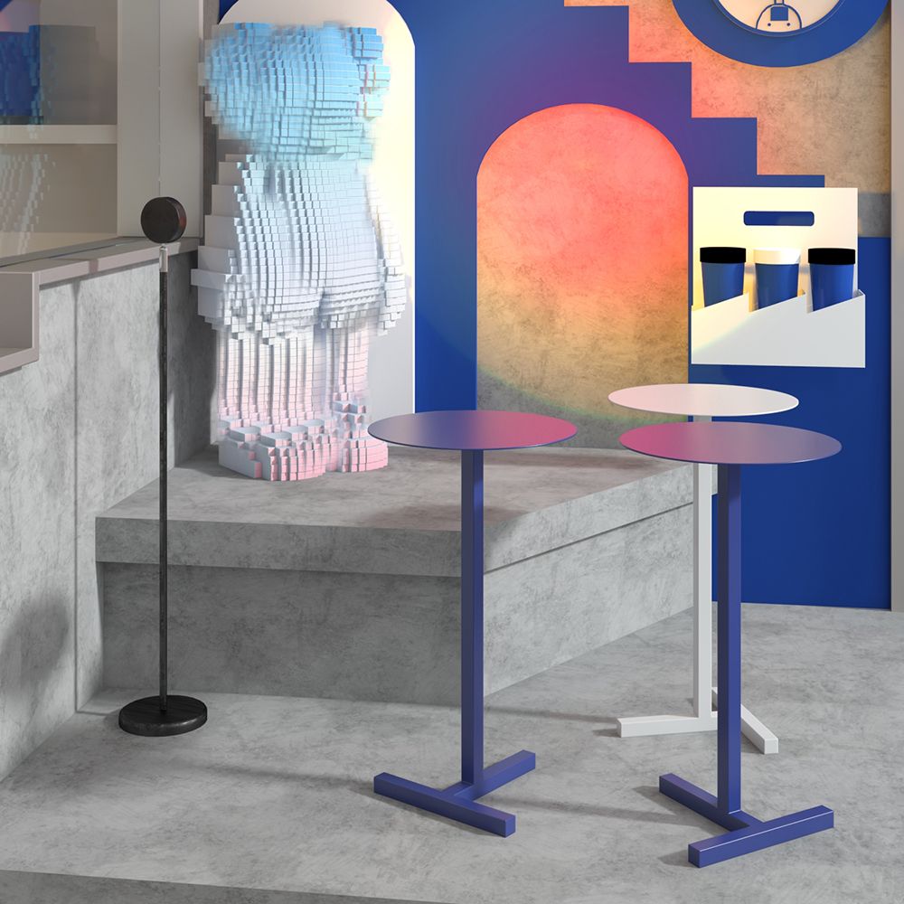 Round Abstract Base Design Metal Side Table Medieval Modern Style