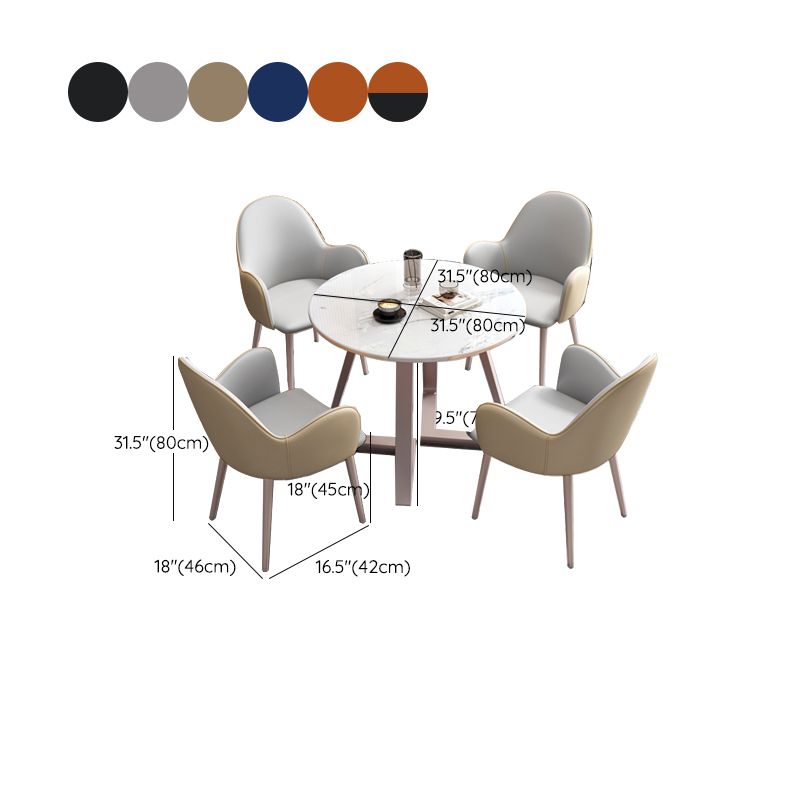 Set di mobili in pietra glam di 5 tavolo da dinette a forma rotonda con sedia imbottita