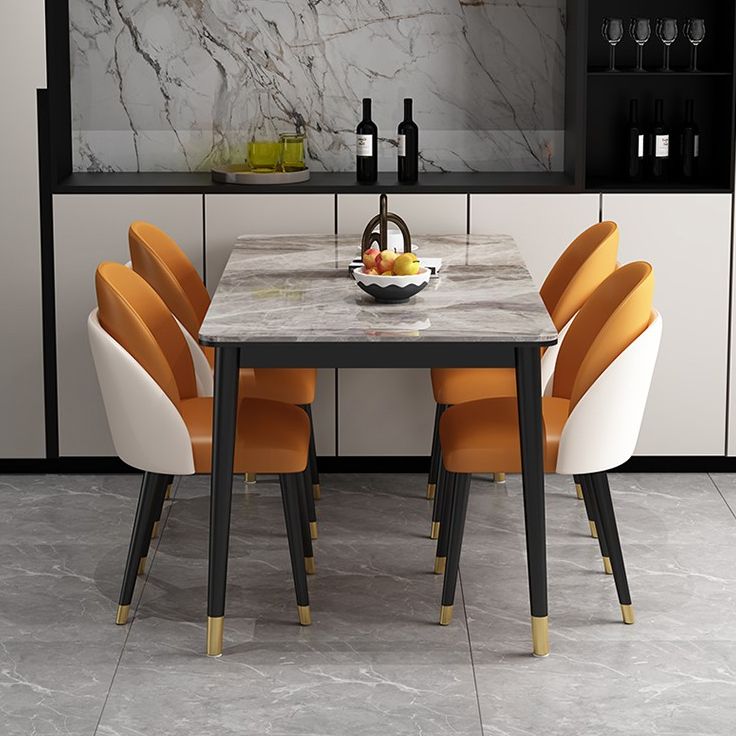 Glam Iron Dining Table Set 1/2/5/7 Pieces Rectangle Dinette Set with Sintered Stone Top Clearhalo 'Dining Room Sets' 'Dining Tables & Seating' 'dining_room_set' 'furn' 'furn_dining_room_set' 'Furniture' 'Kitchen & Dining Furniture' 1200x1200_e014bf43-7451-4f7b-9a3a-1baa18159718