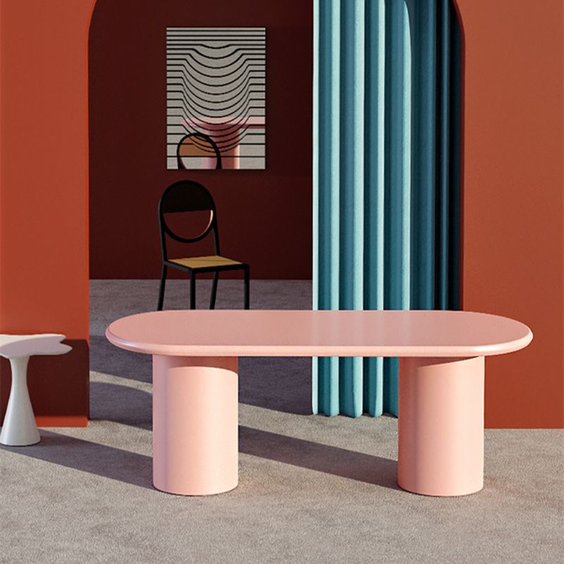 Bureau de bureau en bois de style contemporain Bureau de tâche de forme ovale avec 2 jambes en rose