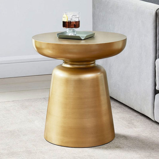 ミッドセンチュリーモダンラウンドトップコーヒーテーブル16.92 "H鉄の台座カクテルテーブル