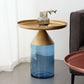 Mesa de centro con tapa de bandeja de metal Mesa de cóctel con pedestal de vidrio Mid-Century