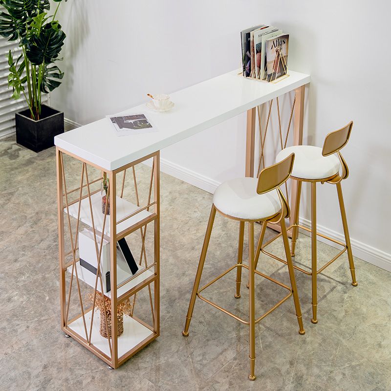 Glam Iron Bar Dining Table White Wood Rectangle Indoor Bistro Table with Shelf Clearhalo 'Bar Furniture' 'Bar Tables' 'bar_tables' 'furn' 'furn_bar_tables' 'Furniture' 'furniture_bar_tables' 'Kitchen & Dining Furniture' 1200x1200_e024563c-0a14-401a-900d-d7b23e2ca7c3