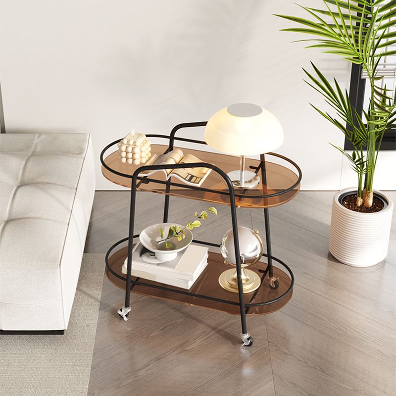 Modern Double Tier Corner Table Glass Side End Table with Storage Clearhalo 'Coffee & Accent Tables' 'End & Side Tables' 'end_side_tables' 'furn' 'furn_end_side_tables' 'Furniture' 'Living Room Furniture' 1200x1200_e026a69a-5295-44a9-be41-11d08f64c465