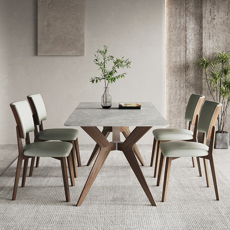 Set di tavoli da pranzo in pietra grigio moderno 1/4/5 pezzi set da pranzo con sedie in pelle