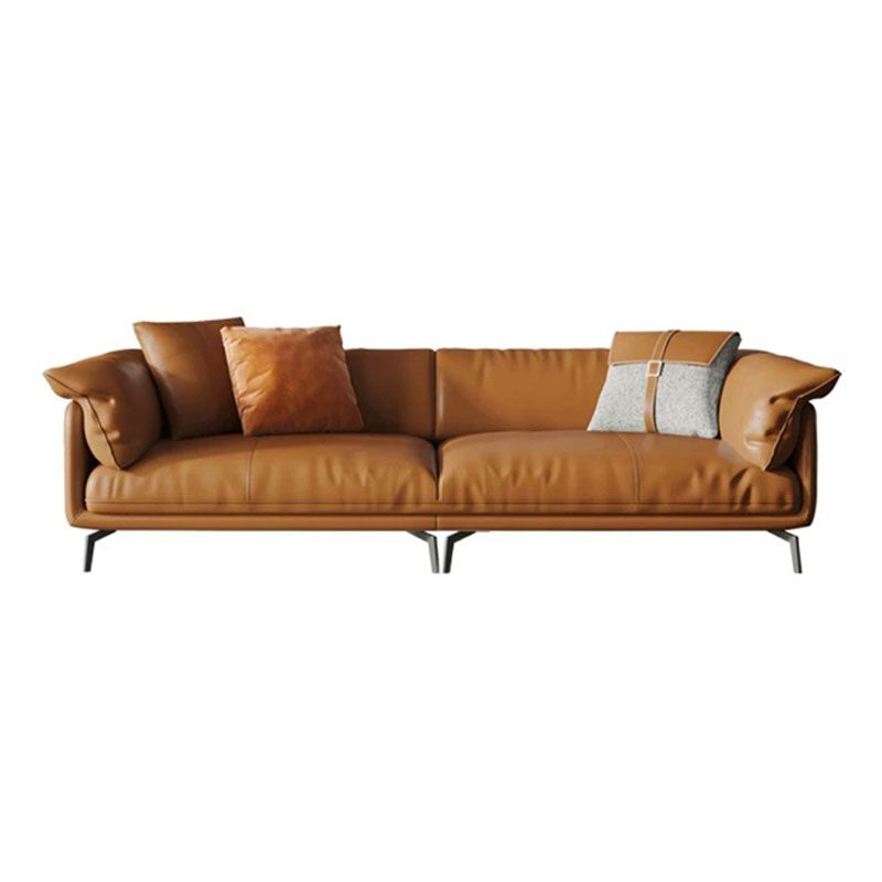 Orange Sofa with Pillow Back and Sponge Seat Filled with Wood Leather/imitation Leather Clearhalo 'furn' 'furn_sofas' 'Furniture' 'furniture_sofas' 'kitchen' 'kitchen_sofas' 'Living Room Furniture' 'Sofa' 'sofas' 1200x1200_e029be96-16e5-42fb-8daa-2c48c6d63077