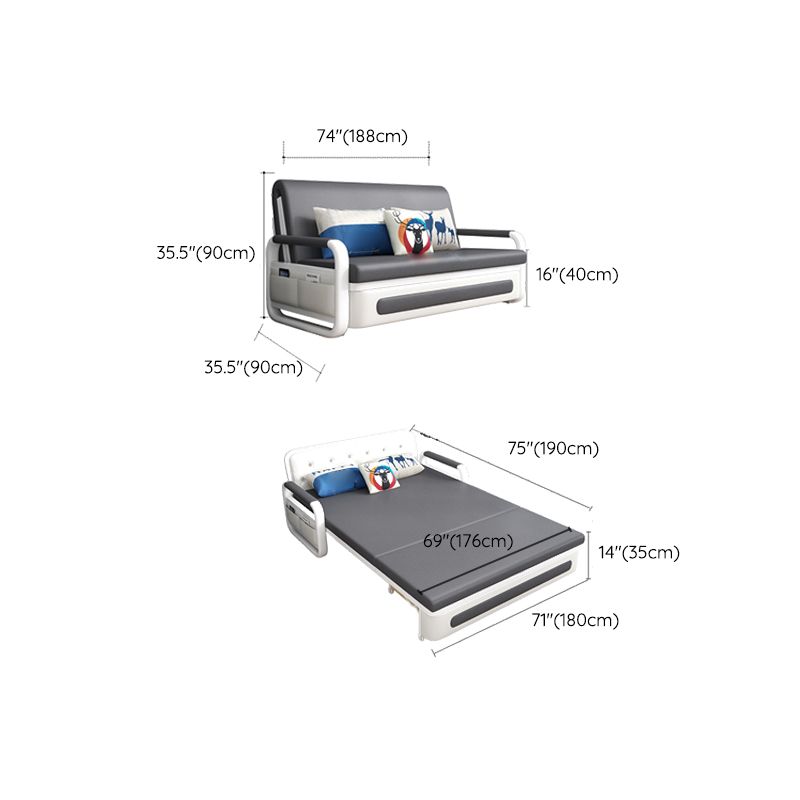 Square Arms Convertible Sofas Faux Leather Foldable Sleeper Sofa Clearhalo 'furn' 'furn_futons' 'Furniture' 'Futons & Daybeds' 'Futons' 'Living Room Furniture' 1200x1200_e02bd8f5-b1b1-4902-aa40-31b8b9fea68d