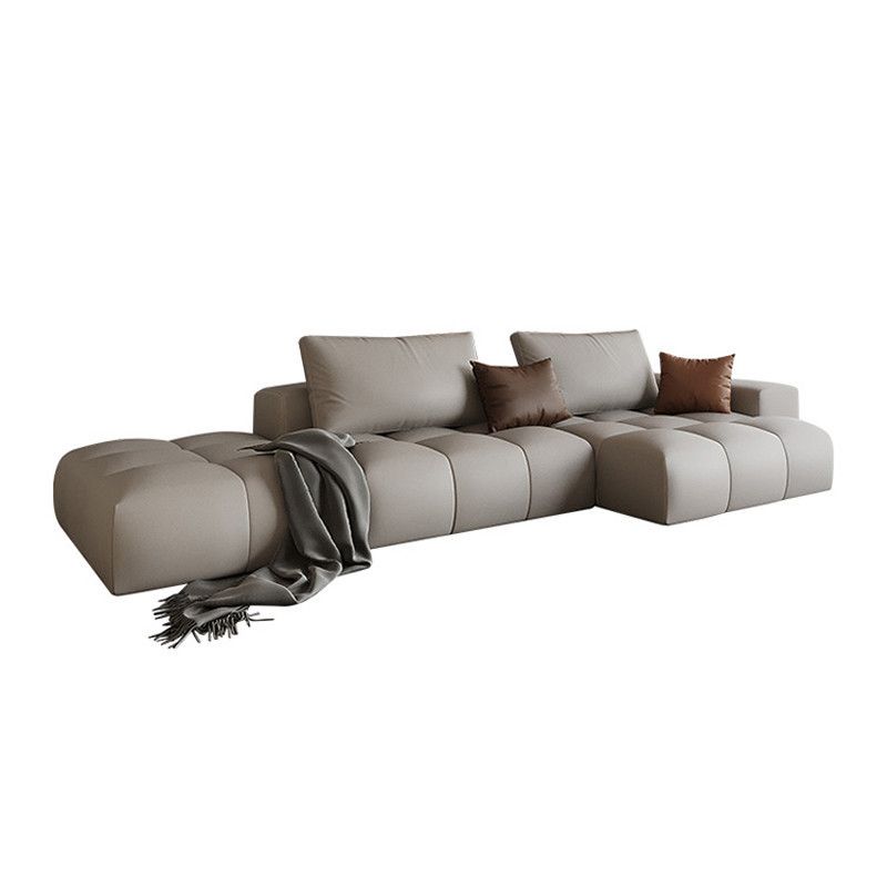 Brown 4-seat Leather Sectional Sofa L-shape Sectional with Pillows